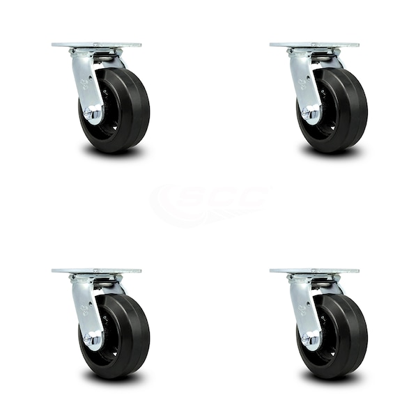 5 Inch Rubber on Steel Wheel Swivel Caster Set with Ball Bearings
